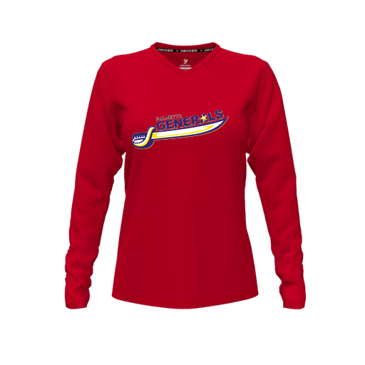 [CUS-DFW-TEES-CMF-VNK-LSL-RED-FYXS-LOGO1] Comfort T-Shirt (Female Youth XS, Red, V Neck, Logo 1, Long Sleeve)