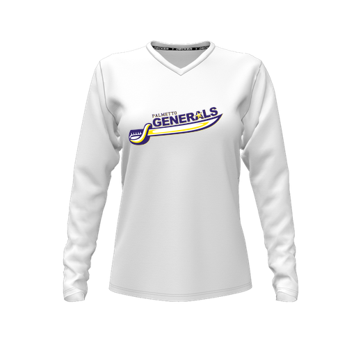 [CUS-DFW-TEES-PER-VNK-LSL-WHT-FYXS-LOGO1] Performance T-Shirt (Female Youth XS, White, V Neck, Logo 1, Long Sleeve)