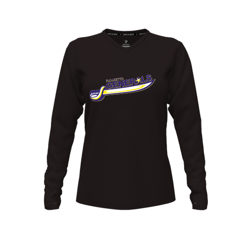 [CUS-DFW-TEES-PER-VNK-LSL-BLK-FYXS-LOGO1] Performance T-Shirt (Female Youth XS, Black, V Neck, Logo 1, Long Sleeve)