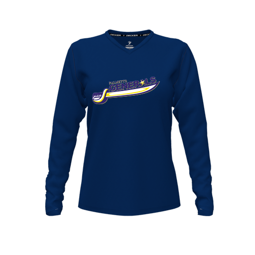 [CUS-DFW-TEES-PER-VNK-LSL-NVY-FYXS-LOGO1] Performance T-Shirt (Female Youth XS, Navy, V Neck, Logo 1, Long Sleeve)