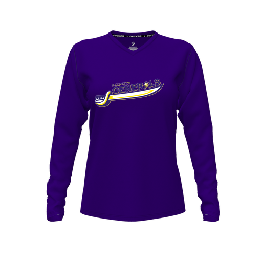 [FTLVPTPP-FYXS-LOGO1] Decker Performance T-Shirt (Female Youth XS, Purple, V Neck, Logo 1, Long Sleeve)
